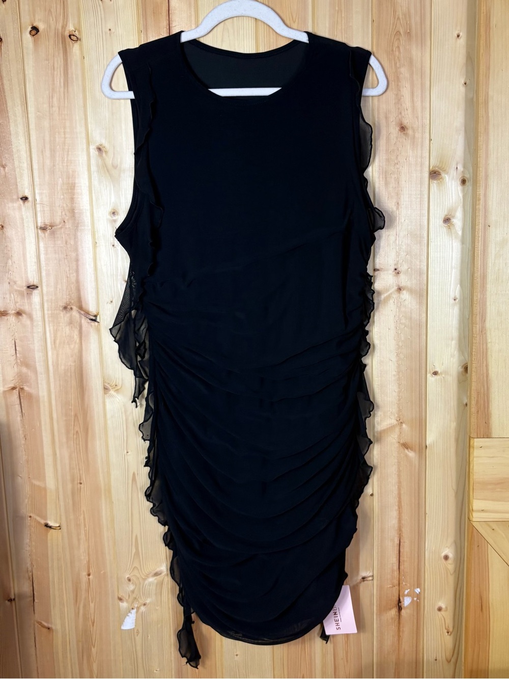 Black Ruched Mesh Ruffle Fairy Goth Midi Dress 1X Whimsy Grunge Dark Romantic - Picture 2 of 12